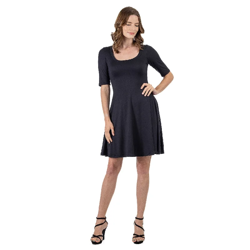 24seven Comfort Apparel A Line Knee Length Dress Elbow Length Sleeves