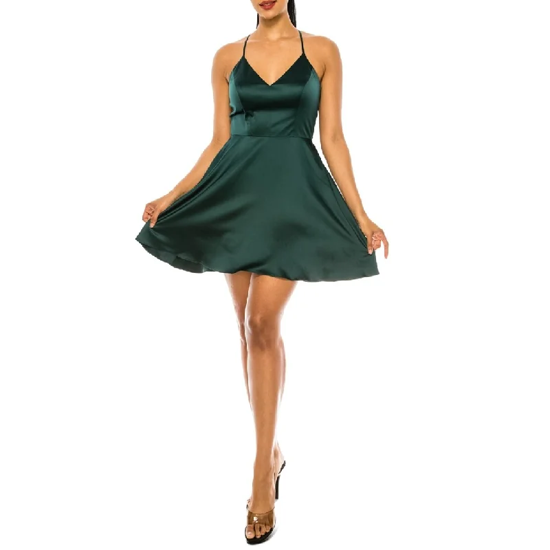 B Darlin Junior's Lace Back Satin Skater Dress Green Size 34