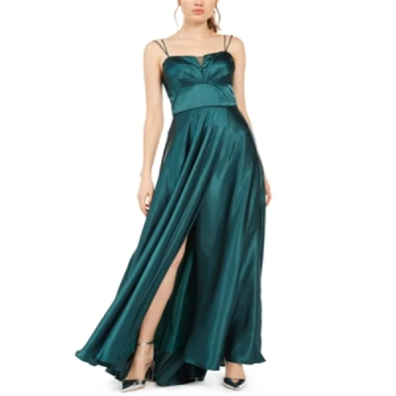 Blondie Nites Junior's Pleated Illusion Satin Gown Green Size 13 - 14