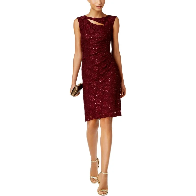 Connected Women's Sequined Lace Cutout Sheath Dress Red Size 10