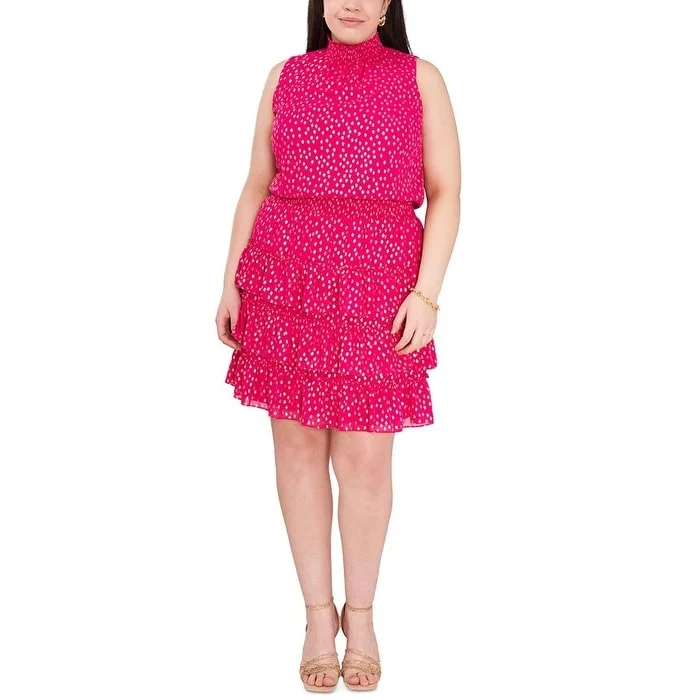 MSK Women's Printed Smocked Waist Dress Pink Size 2X