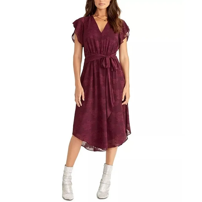 Rachel Roy Women's Belted Lace Dress Burgundy Size Medium