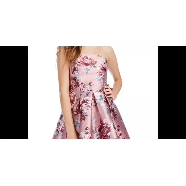 Speechless Juniors' Strapless Floral-Print Fit & Flare Dress Mauve Wine Size 5