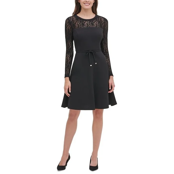 Tommy Hilfiger Women's Lace Sleeve Fit Flare Dress Black Size 18