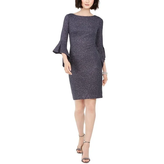 Vince Camuto Women's Glitter Flare Sleeve Sheath Dress Gray Size 8