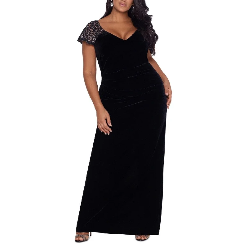 XSCAPE Women's Slit Back Velvet Dress Black