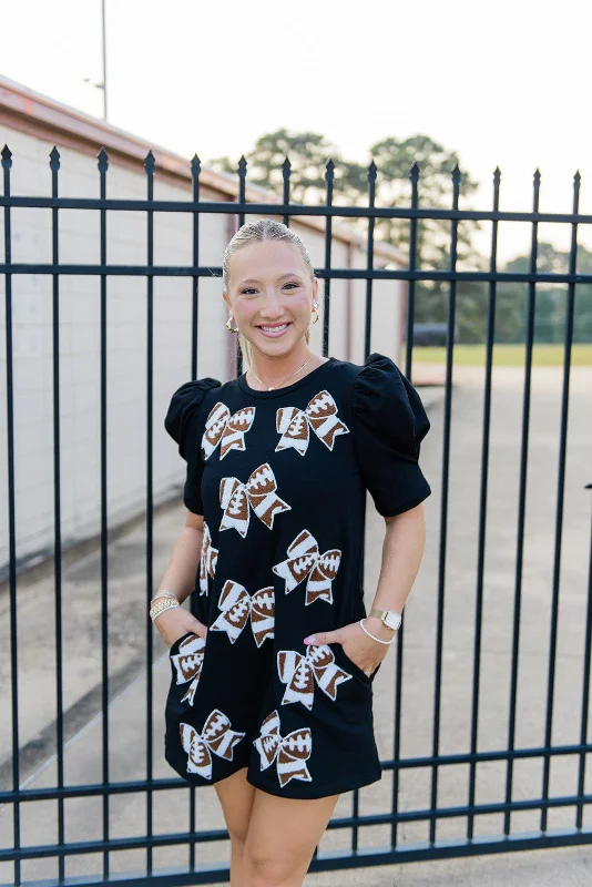 Black Football Bow Patch Mini Dress