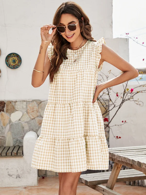 Cupcake Cotton Pocketed Polka Dot Babydoll Dress - Beige