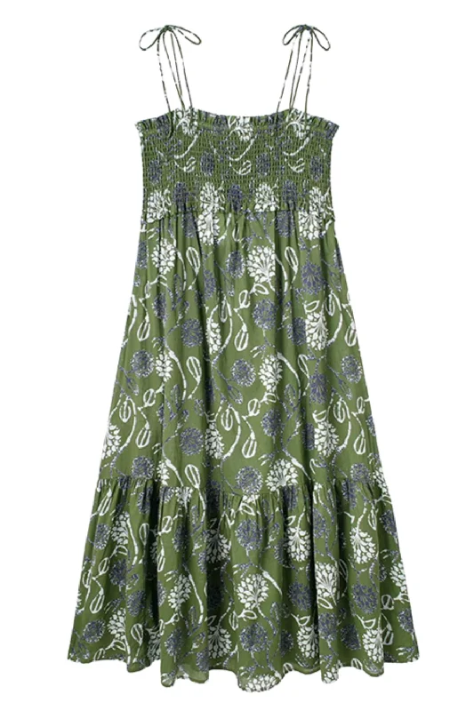 'Leyla' Floral Tie Straps Smocked Dress