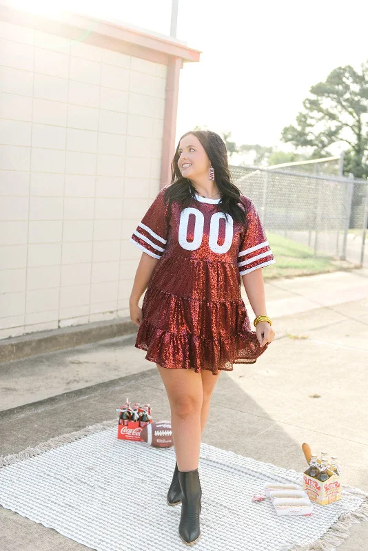 Maroon & White Jersey Sequin Dress