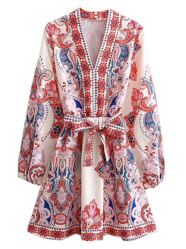 'Maya' Paisley Pattern Belted Dress