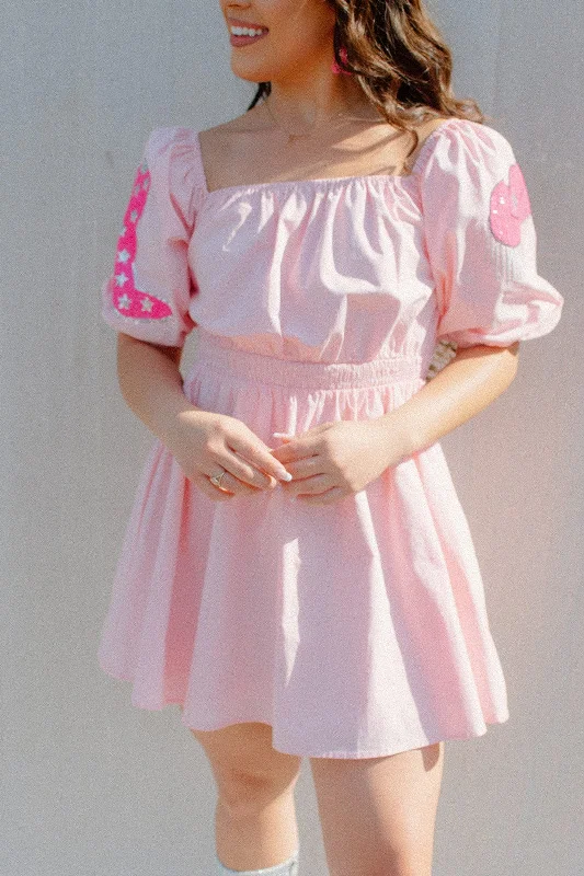 Pink Sequin Western Patch Babydoll Dress