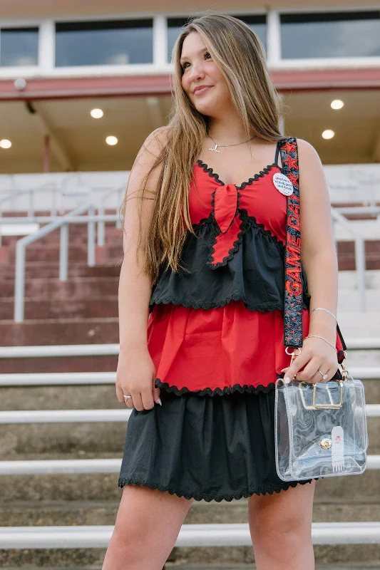 Red & Black Tiered Ruffle Dress