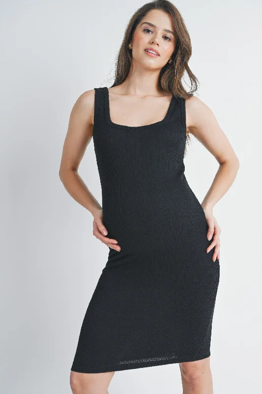 Ribbed Fitted Square Neck Maternity Tank Dress