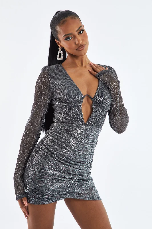 Silver Side Ruched Mini Dress - Delvine