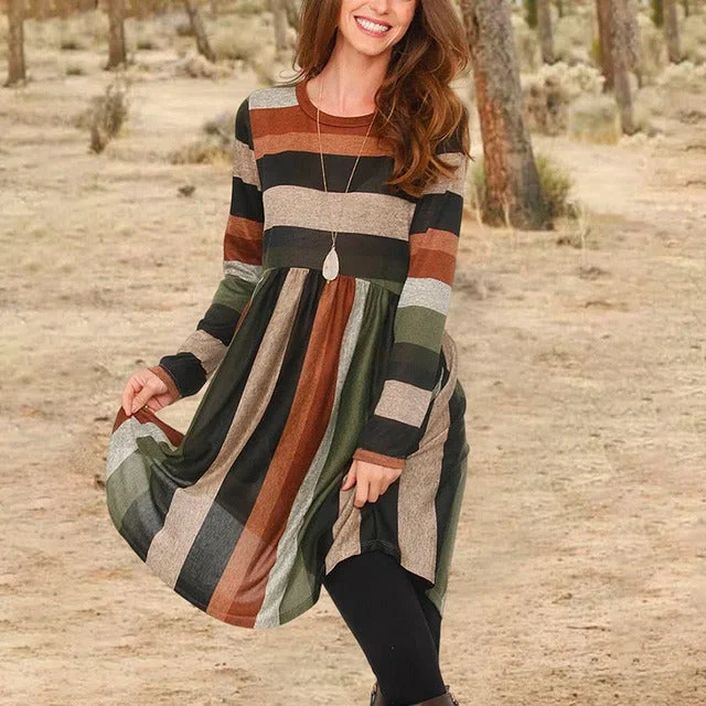 Vintage Casual Striped Dress