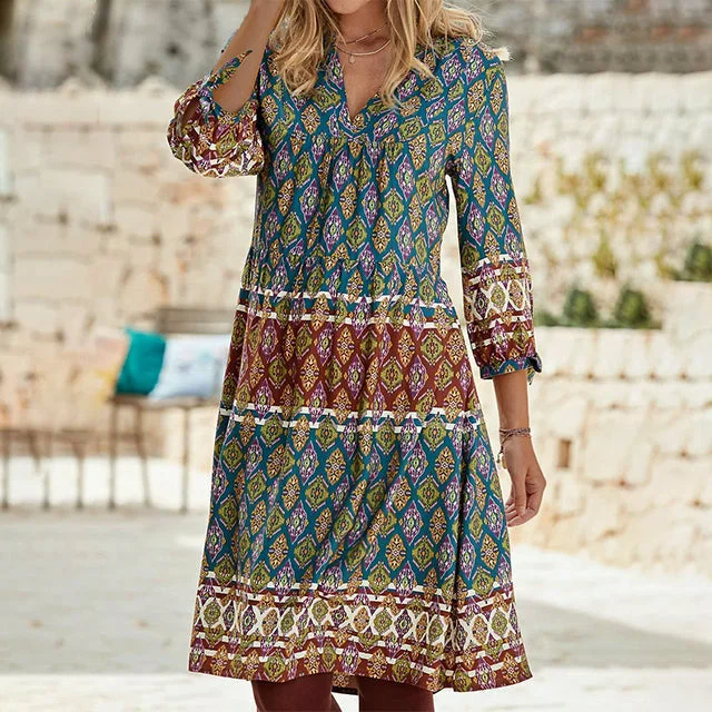 Vintage Ethnic Geometric Print Dress