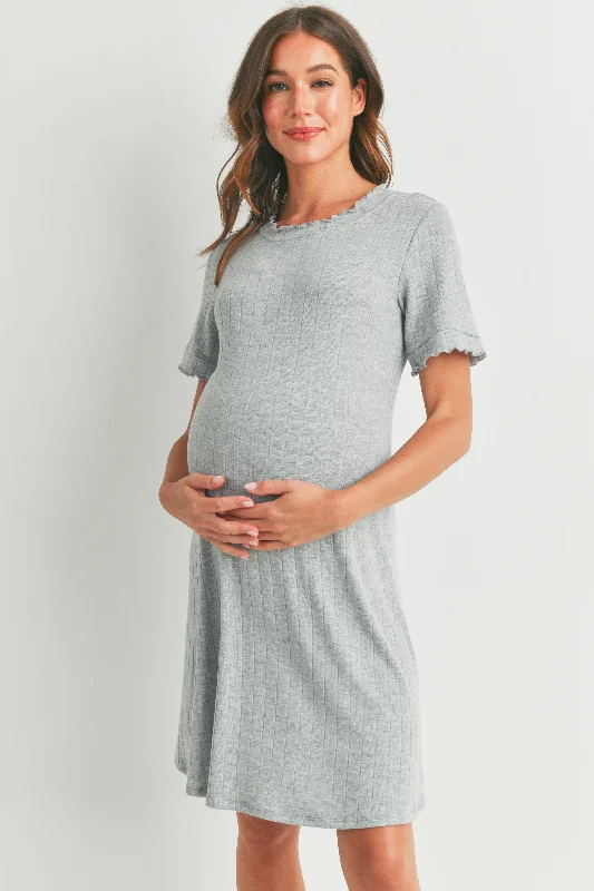 Wide Rib Lettuce Trim Maternity Dress