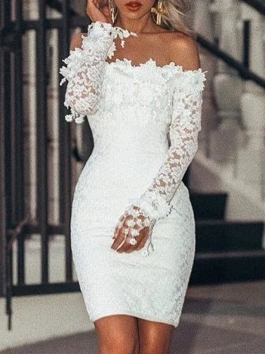 One Shoulder Lace Long Sleeve Dress