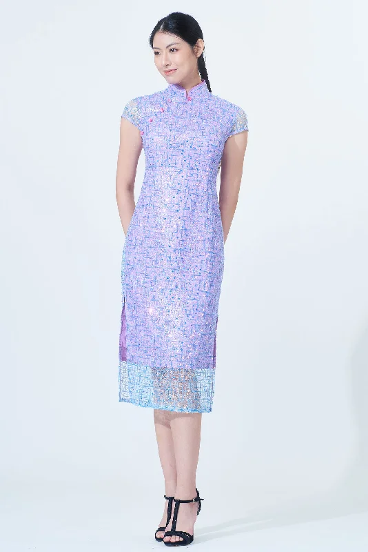 MARTHA Sequins Long Cheongsam (Blue/ Purple )