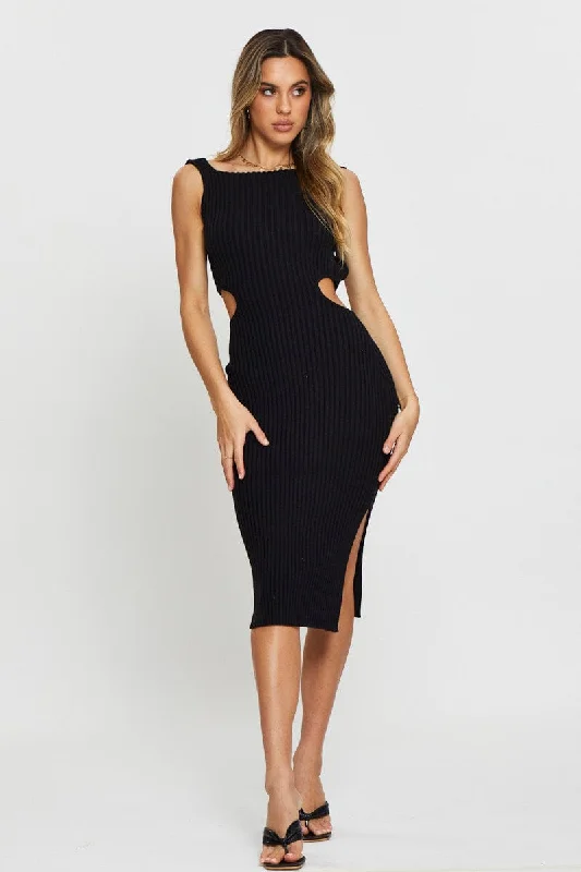 Black Knit Dress Midi