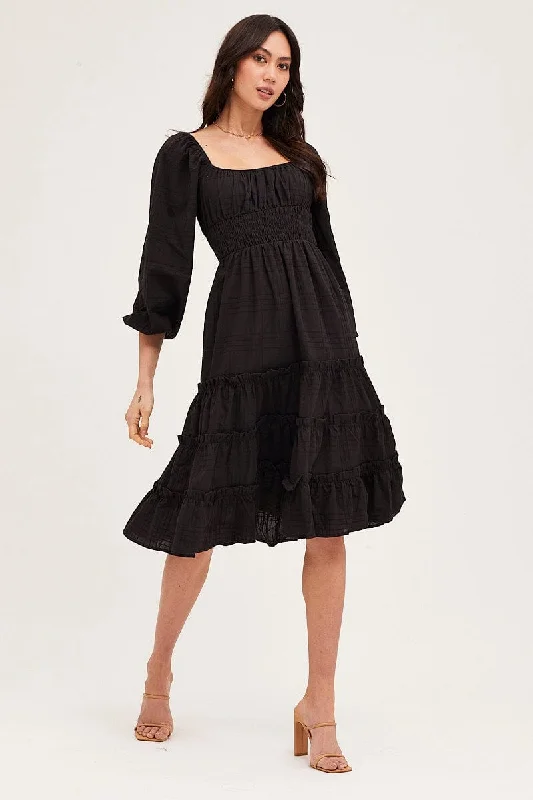 Black Ruffle Midi Dress