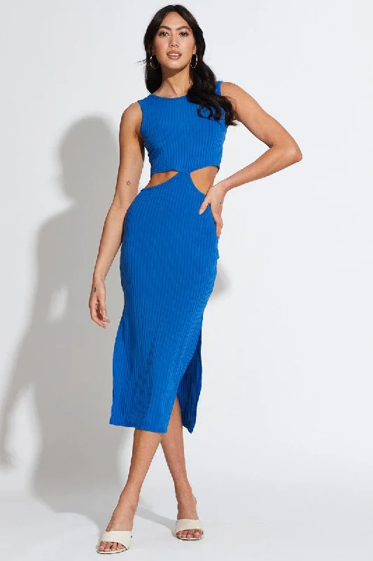 Blue Midi Dress Knot Front