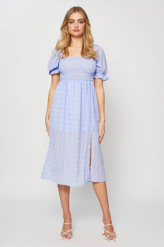 Blue Midi Dress Short Sleeve