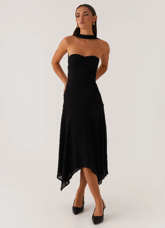 Leto Chiffon Midi Dress - Black