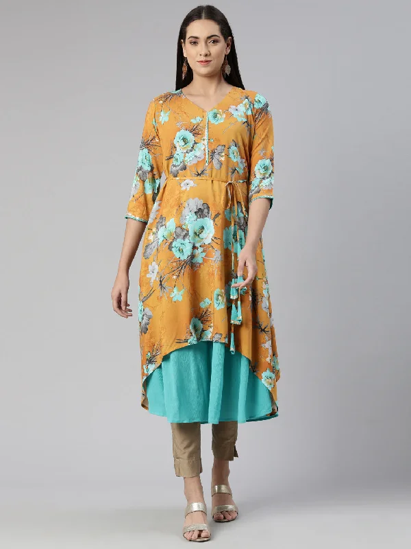 Neeru's Floral Printed Layered Ethnic Midi Dress