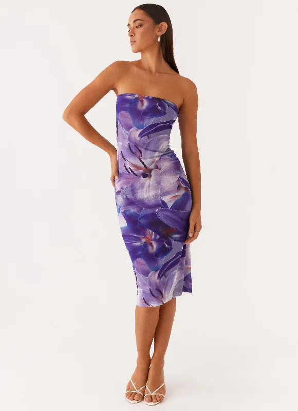 Ozelia Tube Midi Dress - Purple White Lilly