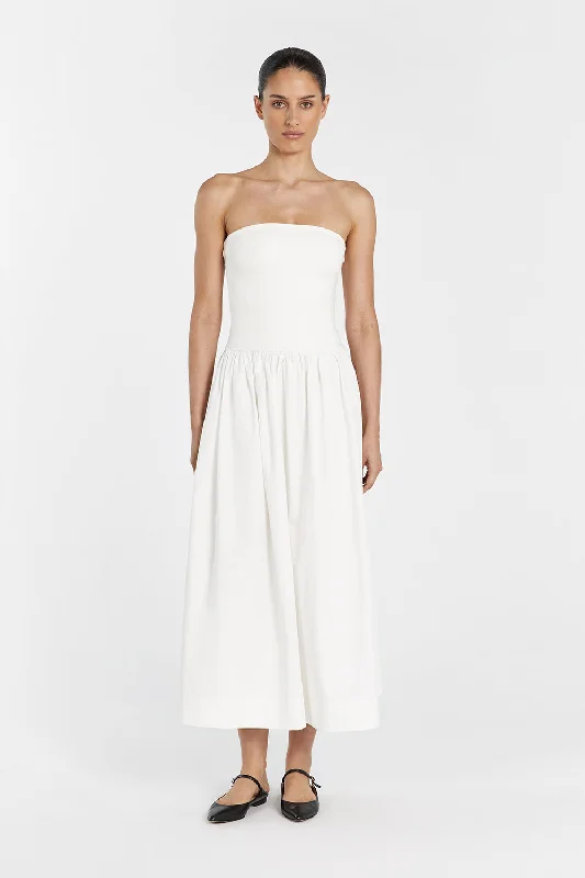 SOPHIE WHITE STRAPLESS MIDI DRESS