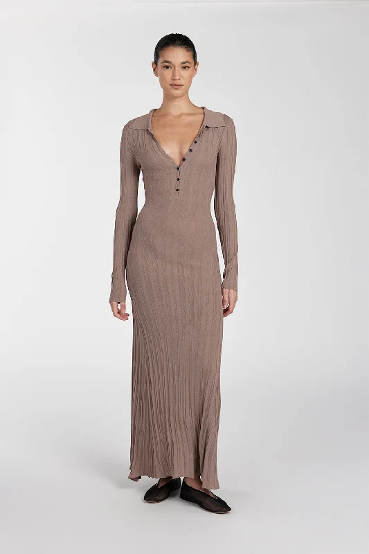 SYLVIA TAUPE POLO KNIT MIDI DRESS